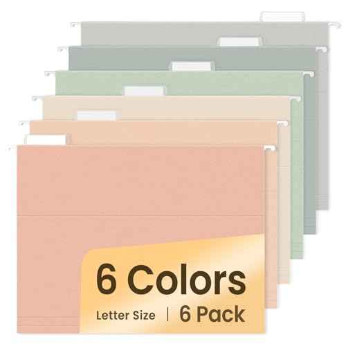 SUNEE Hanging File Folders, 6 Pack Letter Size Hanging File Folders with 1/5-Cut Tabs, Ideal for Home and Office Organization and Papers Classification,Morandi Colors