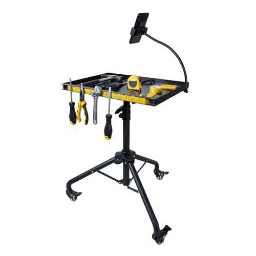 Rolling Tool Tray Cart with Phone Stand, Portable Work Table Mobile Service Tray Cart with Magenetic Ruler Measurement Tool Holder for Light Duty, Garage Tool Organizer Mechanic Cart
