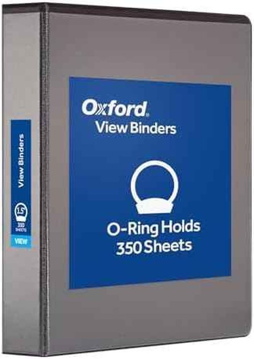 Oxford Ring Binders, 1.5" Round Ring Binders, View Binder, Covers on 3 Sides, XtraLife Hinge, Non-Stick, PVC-Free, Black, 350 Sheet Capacity (1002548) (Pack of 12)