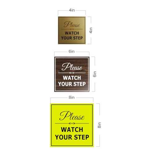 Signs ByLITA Square Classy Please Watch Your Step Sign | Safety Sign with Easy Installation (Black/Silver) - Medium 5 Pack