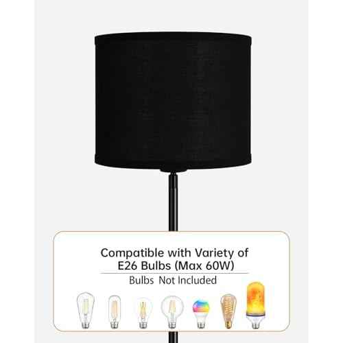 Floor Lamp Black, Standing Lamp, 58" Tall Lamps for Living Room, Simple Pole Lamp with Black Lampshade, On/Off Foot Pedal, Bright Dimming Light for Kids Room Bedroom Office Decor(Without Bulbs)