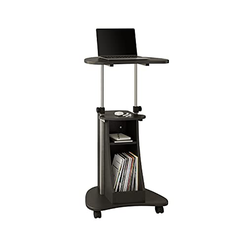 Techni Mobili Black Graphite Adjustable Rolling Laptop Cart with Storage, Height 28-43"