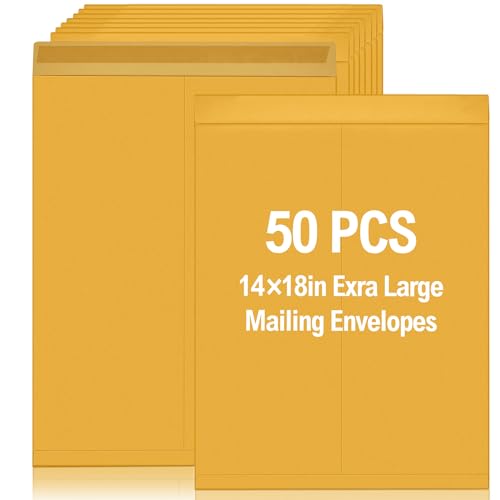 50 Pcs 14'' x 18'' Extra Large Mailing Envelopes 32lb with Gummed Flaps, Catalog Jumbo Craft Envelopes for Mailing, Storage and Organizing Documents Office Supplies(Yellow)