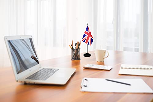 Britain Desk Flag with Solid Black Pole - Miniature UK Office Table Flag, Tibijoy