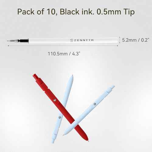 MengRan 4.3'' Gel Ink Pen Refills for Click Pens,0.5mm Tip Fine Point,Quick Drying Ink,Compatible with Pilot G2 (Original Gel Ink Refills 10 Pcs-Black Ink)