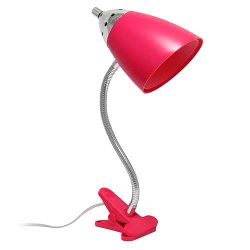 Simple Designs LD1097-PNK 17.5" Sleek & Flossy Adjustable FlexiClip Desk Lamp, for Office, Bedroom, Living Room, Pink