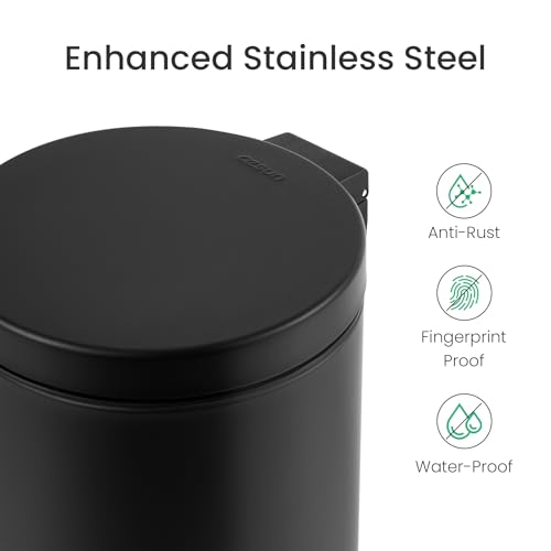 Cesun Matte Black Small Bathroom Trash Can with Lid, 1.2 Gallon Soft Close