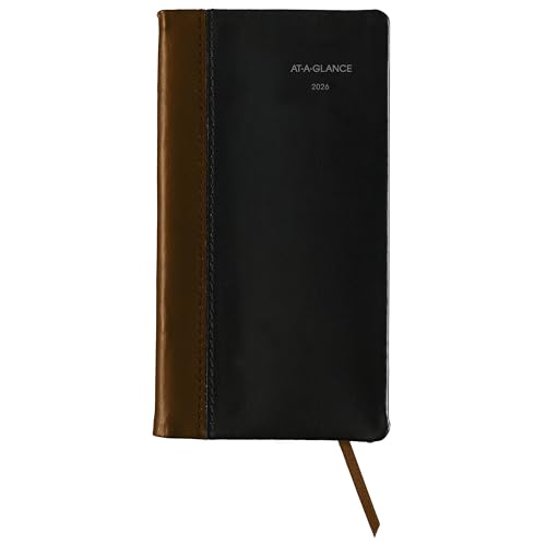 AT-A-GLANCE 2026 Diary, Fine Diary, Weekly & Monthly, 3" x 6", Pocket Size, Hardcover, Black Brown (74020526)