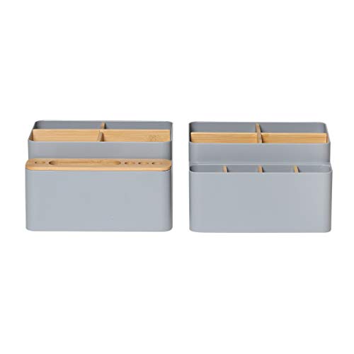 Seville Classics Bamboo Premium Organizer Storage Bins for Kitchen Silverware, Pantry, Closet, Office Desk, Pens, Utensils, Makeup, K Cup, Bamboo/Gray, Desk Caddy