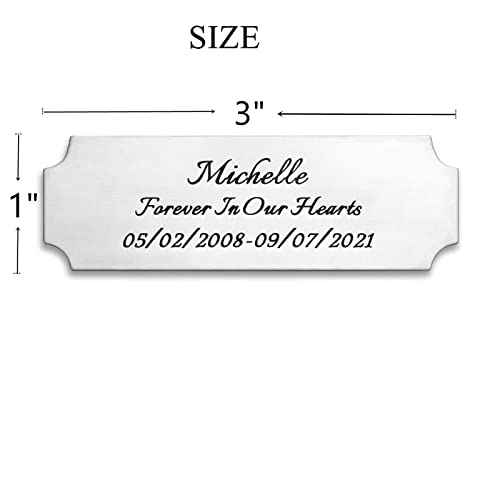 3" W x 1" H, Personalized, Custom Laser Engraved, Brushed Stainless Steel Plate Picture Frame Name Label Art Tag for Frames, with Adhesive Backing or Screws