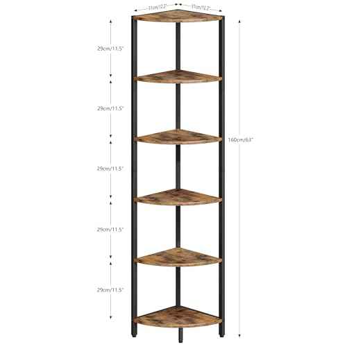 6 Tier Corner Shelf 63.1" Tall Corner Shelves stand Ladder shelf metal Standing Bookshelf Organizer Display Rack Bookcase Plant Stand Industrial style for Living Room Bedroom rustic Brown CS-001RB