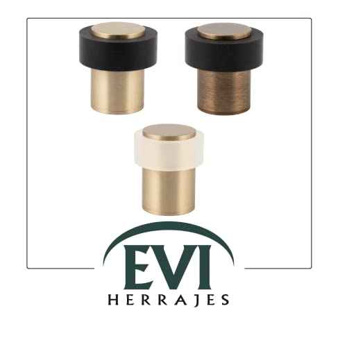 Door Stop | Silicone Shock Absorber | Made of Brass | Threaded Base | Includes Screw + Clamping Plug | EVI Hardware (Aged Brass - Black Rubber, 1,34" x 1,38")