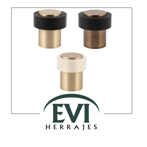 Door Stop | Silicone Shock Absorber | Made of Brass | Threaded Base | Includes Screw + Clamping Plug | EVI Hardware (Aged Brass - Black Rubber, 1,34" x 1,38")