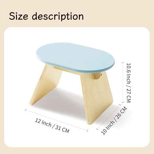 Step Stool, Solid Wood Chair, Pine Wood Construction, Rounded Edges, Minimalist Design (Light Blue)