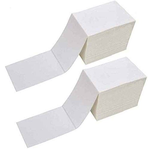 Fanfold 4 x 6 Direct Thermal Shipping Labels with Perforations, 2000 Labels, 1000 Labels/Stack, Permanent Adhesive, White Mailing Labels for Zebra Thermal Printer 2 Stacks