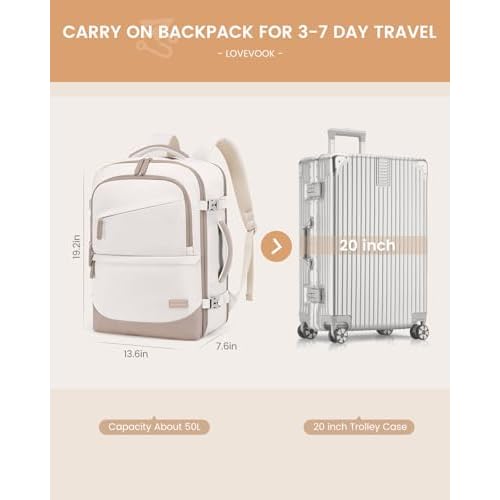 LOVEVOOK Travel Backpack for Women & Men, 50L Carry on Backpack Airline Approved, Large TSA Personal Item Travel Bag fits 17.3" Laptop, Business Weekender Bag for Essentials, 4Pcs