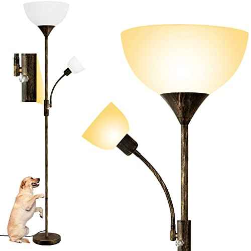BoostArea Floor Lamps for Living Room, Standing Lamp, 71" Torchiere Floor Lamp with Reading Lamp, 3 Way Switch, Corner Floor Lamps for Living Room/Bedroom, Rustic Bronze Floor Lamp(E26 Base, No Bulb)