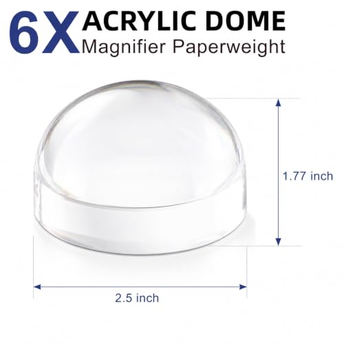 Dandelion 2.5 Inch 6X Dome Magnifier with Pouch - Self-Focusing Table Magnifying Glass
