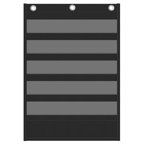 Yoink 5+1 Standard Pocket Chart, 5 Clear Pockets with 1 Extra Storage for Classroom Alphabet Learning, Kids Chore Chart, Word Wall and Sentence Strips Chart for Teachers, Black (25.2" x 17.1")