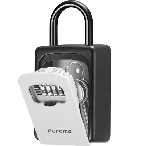 Puroma Lock Box, Large Key Lock Box Resettable Combination Code Lockbox, Portable Wall Mount Lockbox Security Safe Box for Outside Outdoor Home Office Door Handle House Key, Gray (1 Pack)