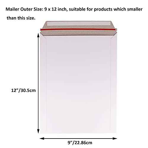 100 Pack 9X12 inch Self Seal Photo Document Mailers Stay Flat White Cardboard Envelopes White Photography Mailersfor CD, Photos, Document