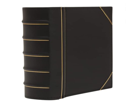 Executive Binder, English Leather, Hand Stitching and Ribbed Spine, Heavy Duty 3" Inch, 3 D-Ring with Buster, Black and Gold (3" inch)