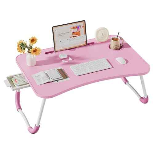 Lap Desk Bed Trays for Eating and Laptops Breakfast in Bed Tray for Sofa/Couch/Study/Reading/Writing with Cup Holder/Drawer On Low Sitting Floor Large Portable Foldable (Pink)