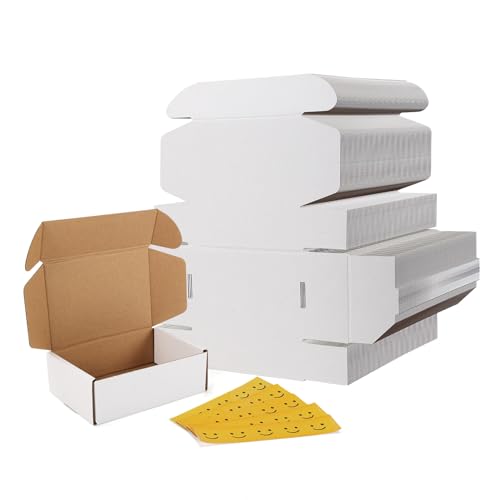 75 Pack Small Shipping Boxes 6x4x2 White Corrugated Cardboard Mailer for Packing & Mailing