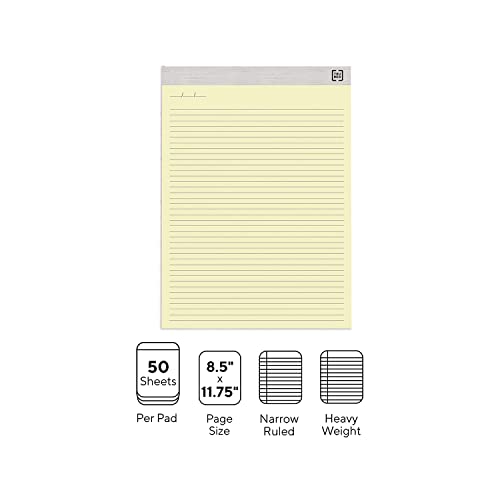 TRU RED Staples Notepads, 8.5-inch x 11.75-inch, Narrow Ruled, Canary, 50 Sheets/Pad, 12 Pads/Pack (TR57383)