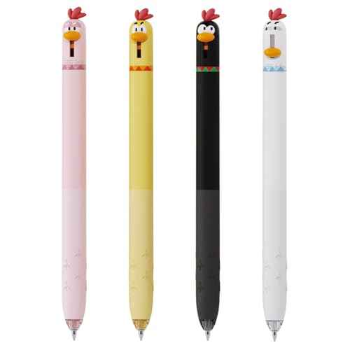 4 Pcs Cute Gel Pens Cartoon Chick Retractable Pens 0.5mm Black Ink Writing Pen Kawaii Funny Chicken Pen for Girls Boys Women Men Office School Supplies (4Pcs Chick)