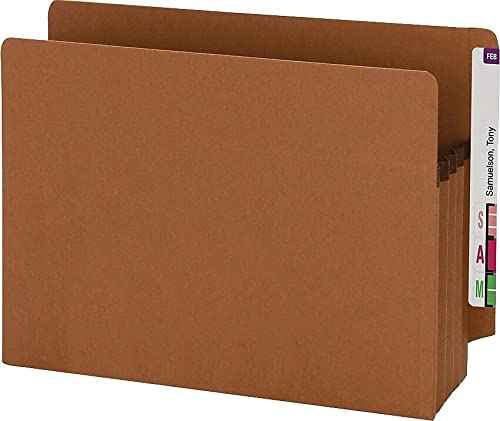 Smead 100% Recycled End Tab Extra Wide Pocket, Straight-Cut Tab, 3-1/2" Expansion, Letter Size, Redrope, 25 per Box (73610)