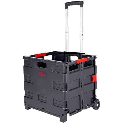 JJRING Folding Rolling Crate, Portable Utility Cart, Collapsible Handcart Shopping Trolley, Rolling Crate with Wheels for Teacher, Grocery, Office and Luggage