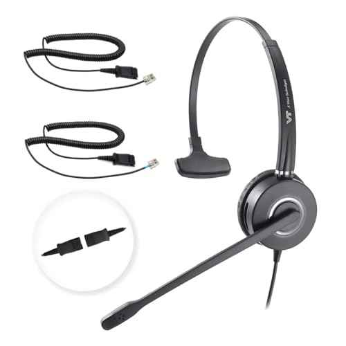 VT Telephone-Headset Microphone Noise-Cancelling Headphone QD - Quick Disconnect Call Center Headset with RJ09 Cables Compatible with Polycom,Yealink,Grandstream,Snom,Fanvil,Mitel Phones (Mono)