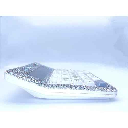 Rhinestone Crystal Calculator - Standard Desktop Calculator with 12 Digit LCD Display, Battery & Solar Powered, Bling Design for Women & Girls (White)