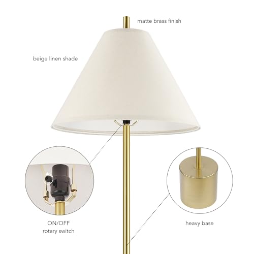 GLOBE Electric 61000060 60" Floor Lamp, Matte Brass Finish, Beige Linen Shade, Heavy Weighted Base, Rotary Switch on Shade, Modern Standing Light for Living Room, Home Office Accessories