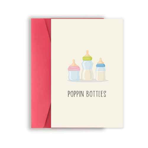 Asmallgf Funny Baby Shower Card, Cute Baby Card, New Baby Gifts for New Mom Dad, New Baby Congratulations,¡°POPPIN BOTTLES¡±