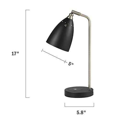 Black Table Lamp with Wireless Charger, Super Bright LED Desk Lamp for Dorm, Industrial Desk Lamps for Home Office, Study Room, Children' Room, 100% Metal
