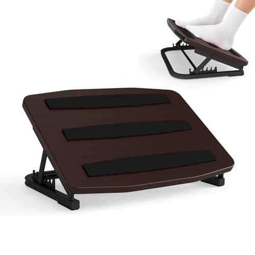 Foot Rest for Under Desk at Work, Ergonomic Wooden Desk Foot Rest with 7 Adjustable Angles, Anti-Slip Footrest Comfortable Foot Stools for Office Leg Rest, No Assembly