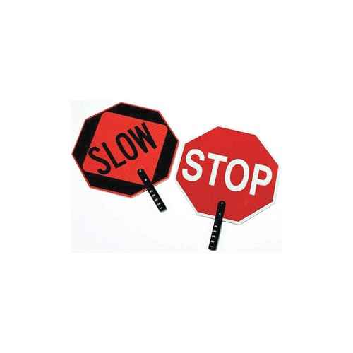 Cortina ABS Plastic Pole Mounted Paddle Sign, STOP/SLOW, 03-851, 18 Sign with 9 Polygrip Handle, Red on Orange