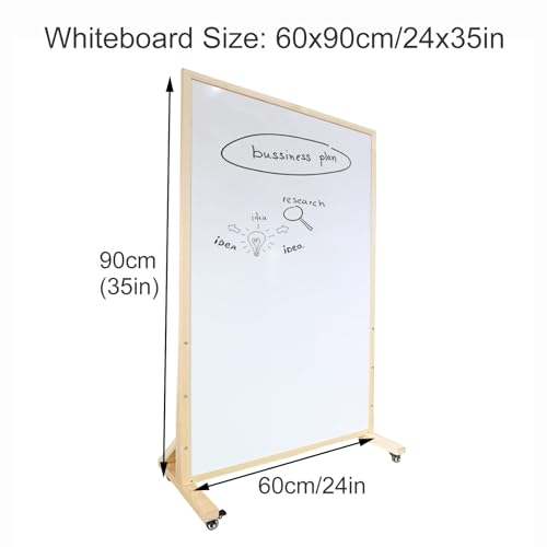 TRUNXUCL Double Sided Magnetic Whiteboard on Wheels - Natural 60x90cm/24x35in