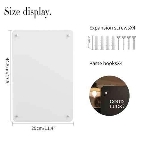 Magnetic Board for Wall with 4 Expansion Screws & 4 Paste Hooks - Durable Metal Bulletin Board for Home/Office Organization, Display Souvenir Magnets, Photos & Notes,White