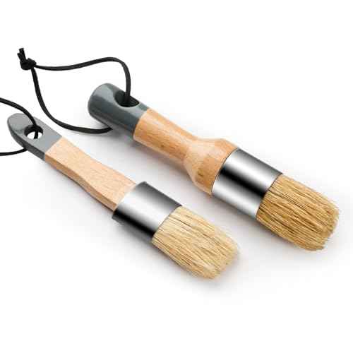 Chalk Paint Brush, 2 Pack Wax Brushes and Chalk Paint for Furniture DIY Art Crafts, Natural Bristle Round Oval Brush for All Painting and Waxing