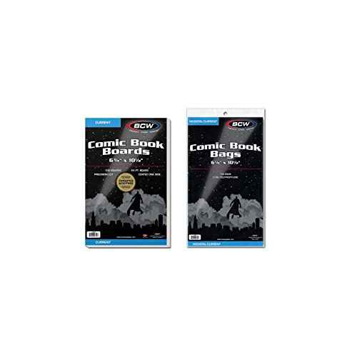 BCW Current Comic Boards and Bags Combo | 100 Polypropylene Comic Bags & Backer Boards | Acid-Free Archival Quality | Crystal Clear | Preserves Collectible Comics | Fits Standard Comic Storage Boxes