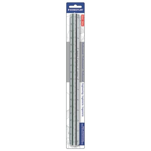 STAEDTLER Aluminum Triangular Engineer Scale Ruler, 12-Inch, 6 Scales, Weather-Resistant, Blueprints & Technical Drawing Tool