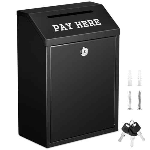Safe Cash Box Money Collection Metal Donation Box with Lock Wall Mount Pre Drilled Mailbox Delivery Ballot for Home Office Outdoor Self Serve Stand(Black,11.8 x 8.6 x 4.7 Inch)