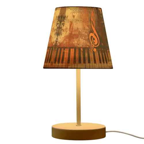 Modern 3 Colors Dimmable LED Table Lamp, Grunge Musical Background Notes Linen Shade 10.8" Bedside Nightstand Light with USB Port Gift for Home Desk Bedroom Room Cafe