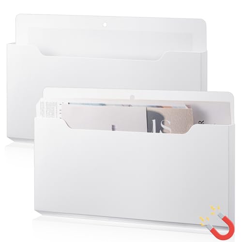 Feifeiya Magnetic Pocket File Folder for Fridge - Horizontal White, 13.8 x 8.3 Inches (2 Pack)
