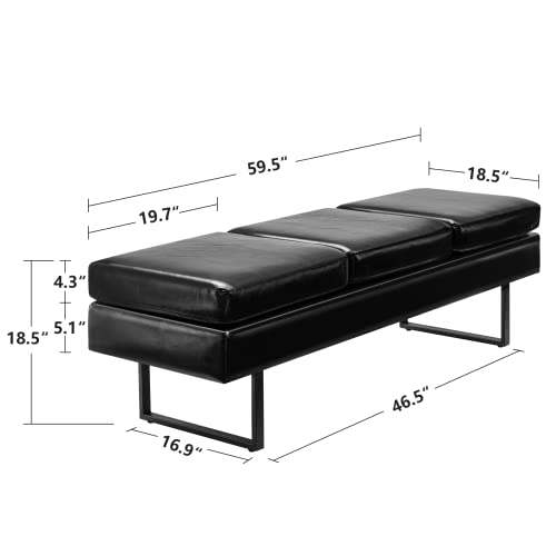 OmySalon 59.5'' Faux Leather Waiting Room Bench, Black – Reception & Salon Lobby Chair