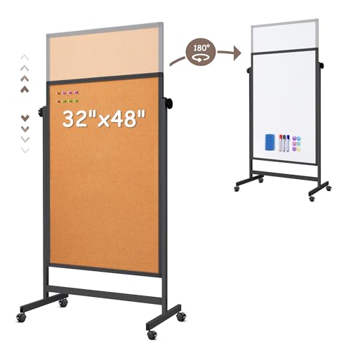 Reliaboard Double Sided Cork & White Board on Wheels 48x32in Aluminum Frame