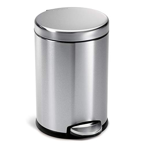 simplehuman Round Step Can 4.5L Brushed Stainless Steel - Compact Bathroom Trash Bin with Lid Shox®